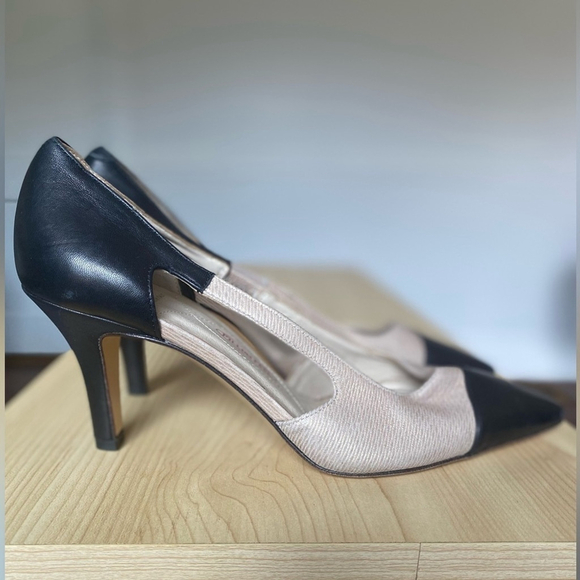 Luxury Italian Amalfi Heels Black Beige Glam Quiet Luxury Preppy Classic Capsule - Picture 2 of 9